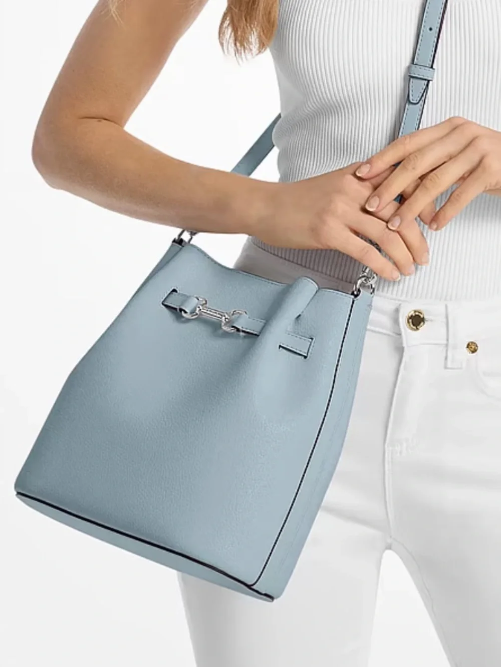 Michael Kors Carson Md Pebbled Leather Convertible Bucket Crossbody Shoulder NWT